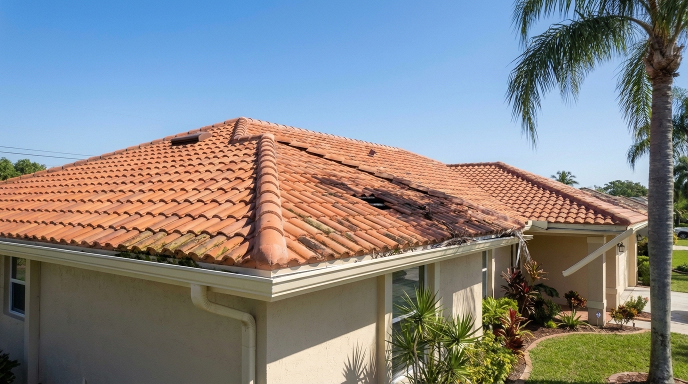 Tile roof before repair